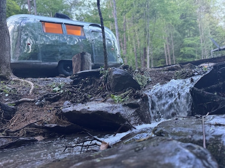 Property grounds. Streamside ShinyTiny Airstream