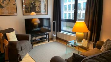 Smart-tv, een dvd-speler, boeken en een filmbibliotheek