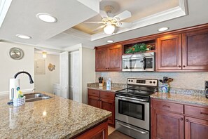 Condo, Multiple Beds, Balcony, Ocean View (Seachase 704E - Beach Haven) | Private kitchen | Fridge, microwave, oven, stovetop - Beach Haven! 2BR 2BA Sleeps 6! Coastal Paradise Awaits! (Panama City Beach)