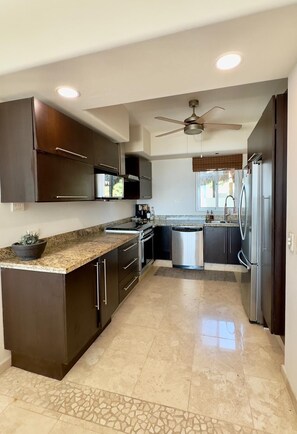 Fridge, microwave, oven, dishwasher