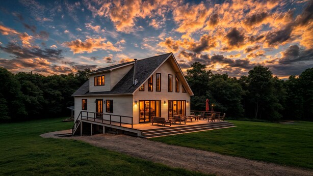 A two-story house with a large deck and a covered patio area. - SOL® Catskills Mnt view, Sauna, Hot Tub, Fire Pit, Min to Plattekill & Belleayre (New Kingston)