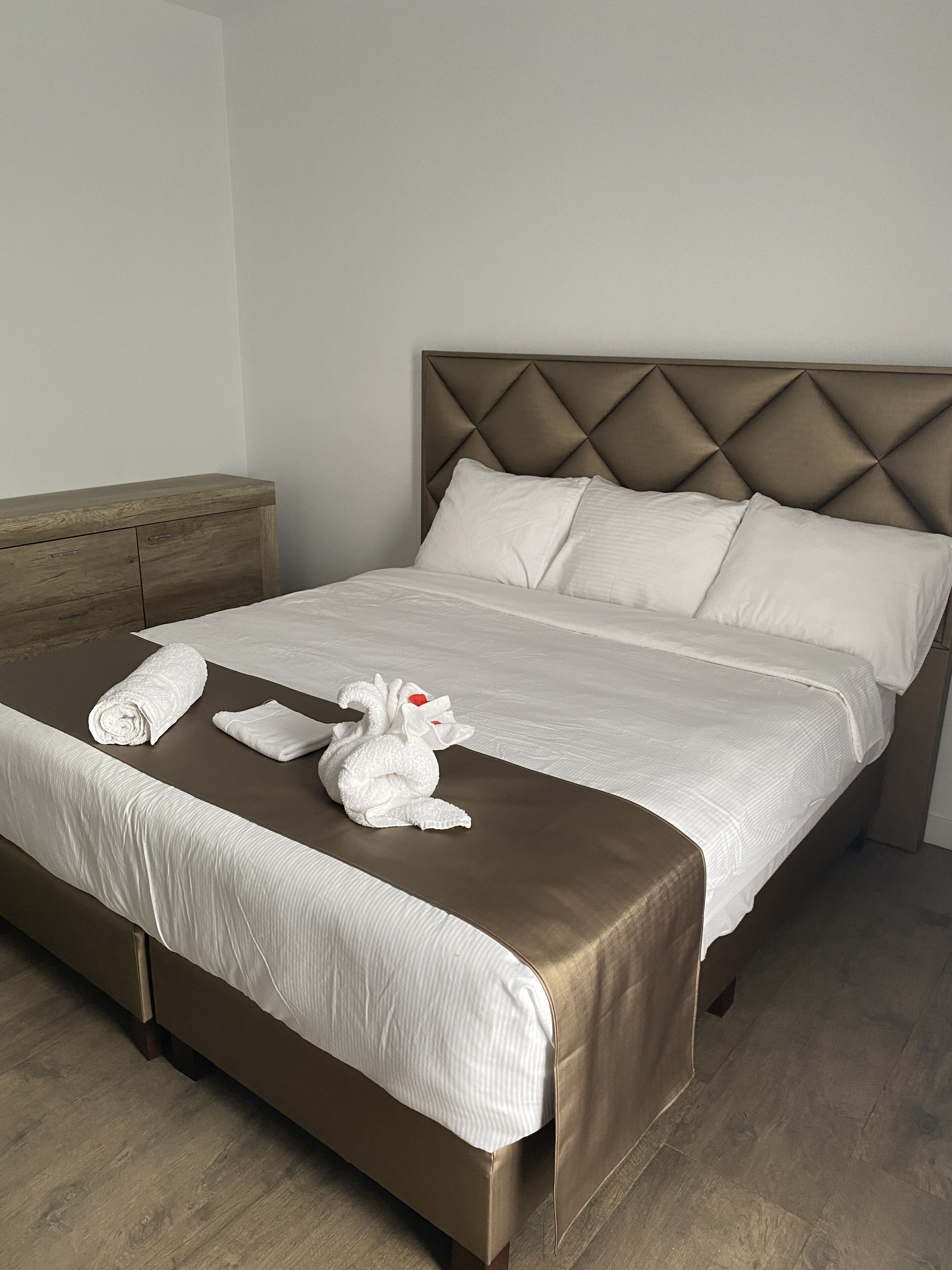 Tabla de planchar con plancha, wifi gratis y ropa de cama 