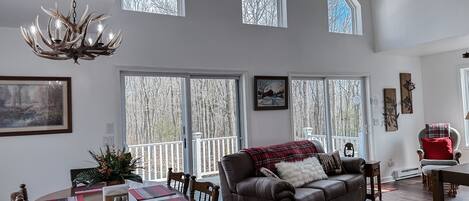 Smart TV, fireplace, video games, DVD player