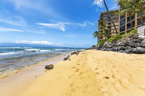 On the beach, sun-loungers, beach towels - Direct Oceanfront Penthouse with 180 Degrees Ocean View Maui Kaanapali Beach (Lahaina)