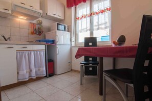 Fridge, microwave, stovetop