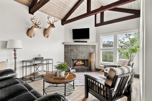 Una televisión, una chimenea