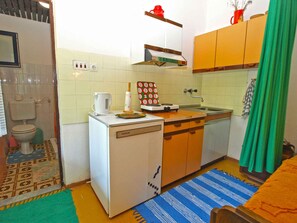 Fridge, stovetop, cookware/dishes/utensils