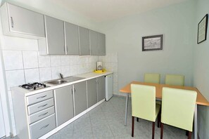 Fridge, stovetop, cookware/dishes/utensils