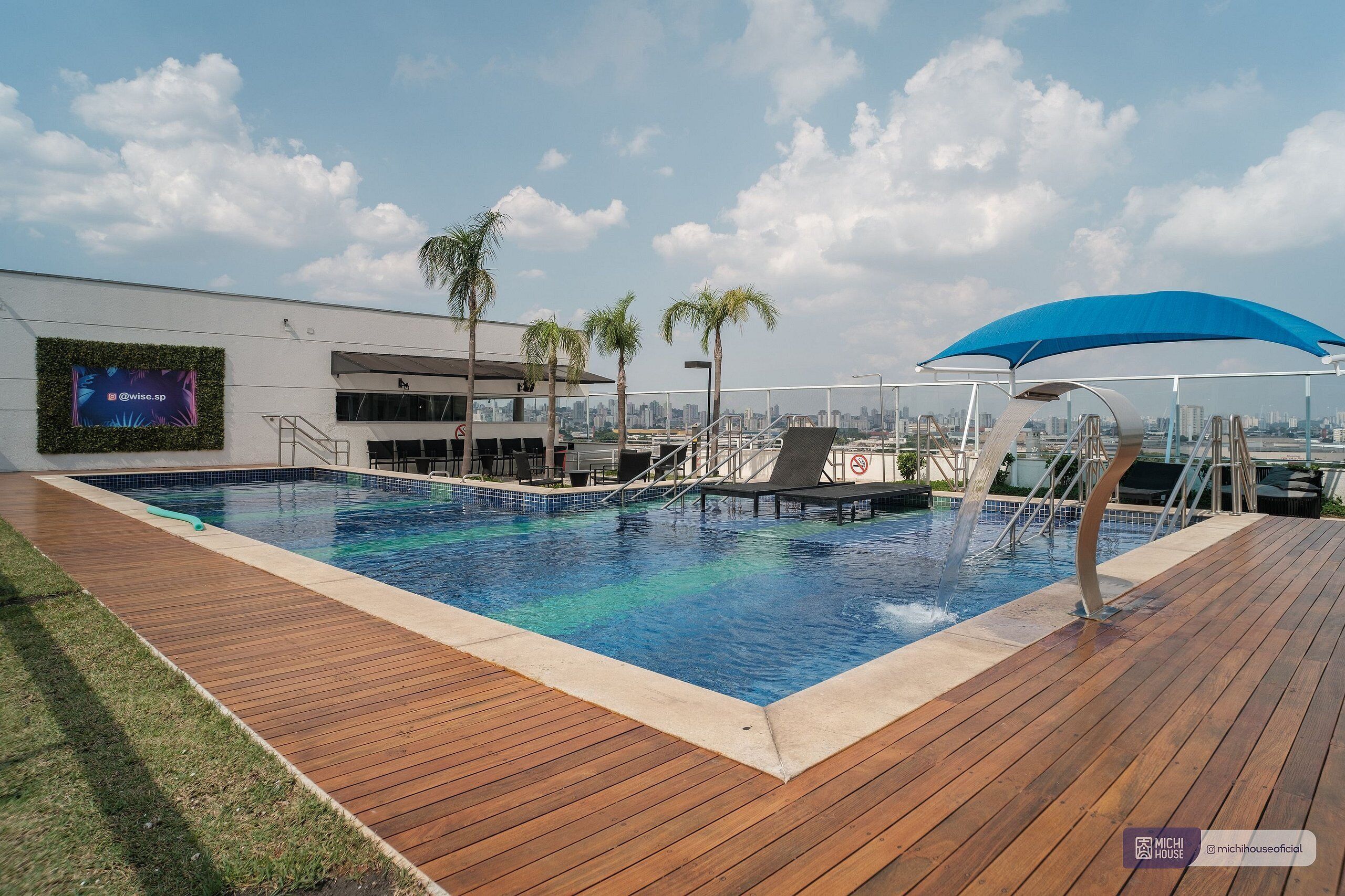 Outdoor pool, pool umbrellas, pool loungers