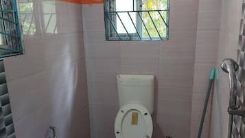 Shower, bidet, towels, soap