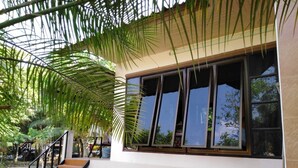 A modern house with a staircase leading to a balcony, surrounded by lush greenery. - Metha Country View Homestay Singburi (Khai Bang Rachan)