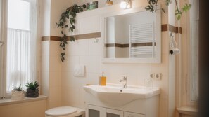 Dusche, Haartrockner, Handtücher, Seife