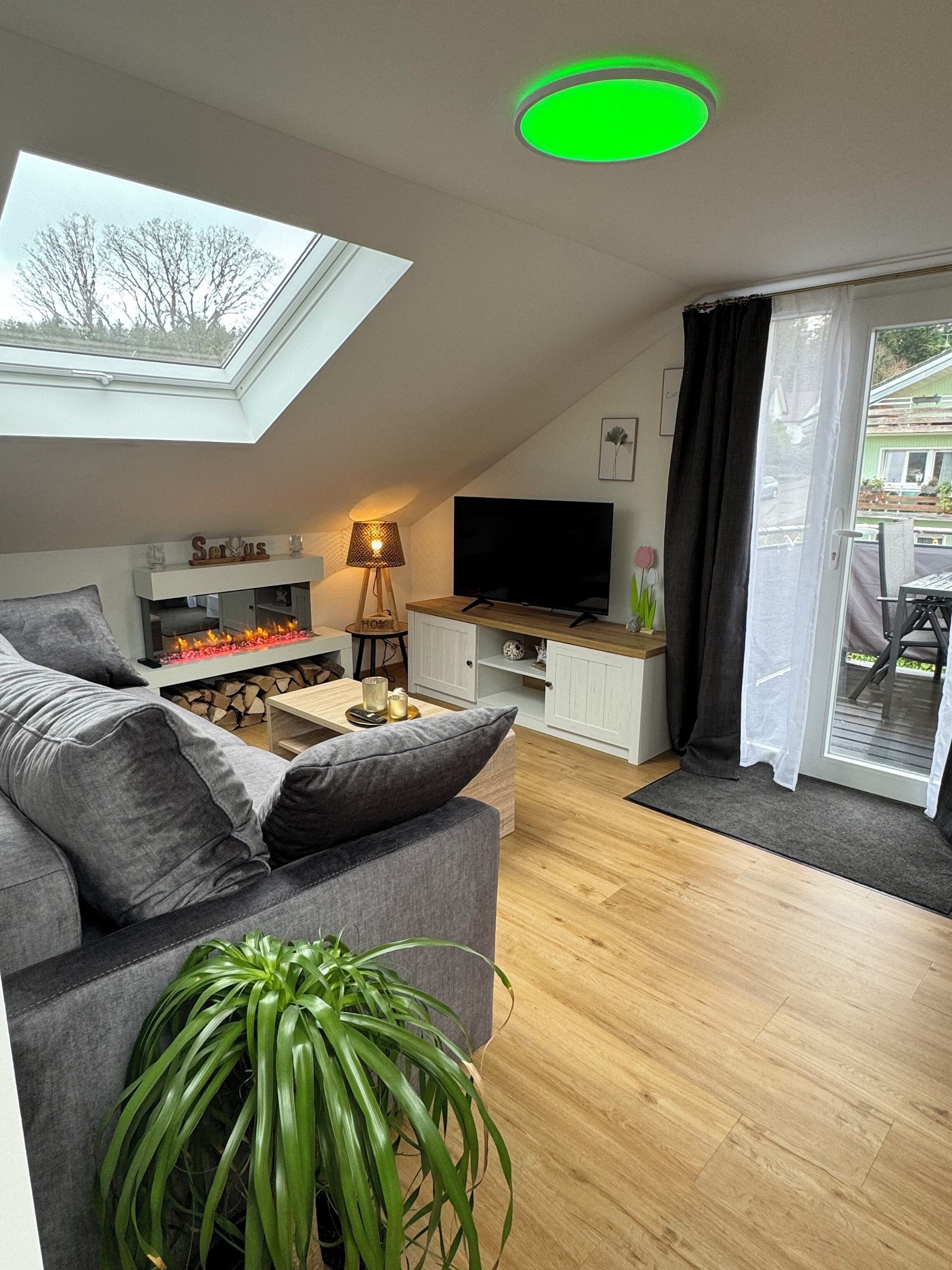 Smart-TV, Kamin, Bücher