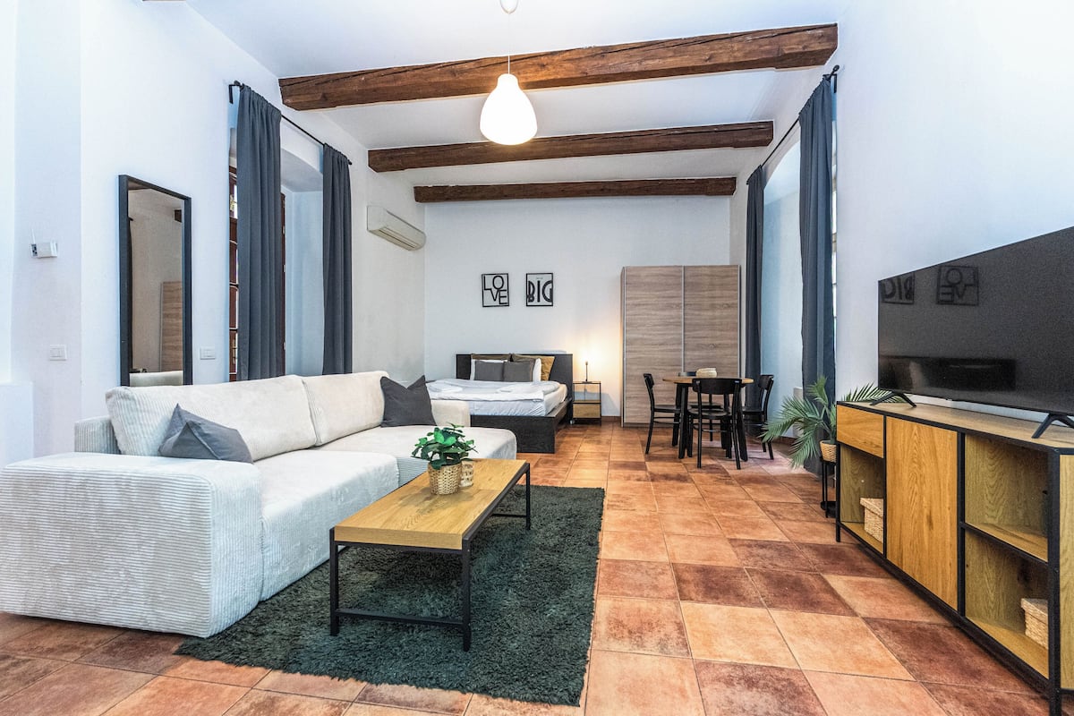 Studio trung tâm thành phố | Khu phòng khách | Smart TV 90-cm có truyền hình vệ tinh