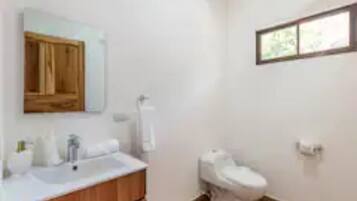Hair dryer, towels, toilet paper