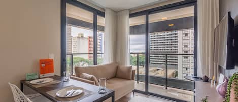 Classic Apartment, Balcony | Living area | 43-inch Smart TV with digital channels