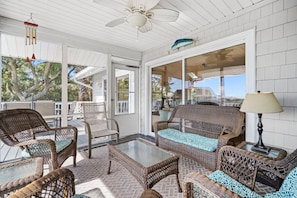 Terrace/patio - BEAUTIFUL ocean views from 2nd row beach home, includes a golf cart, club cards available. (Fripp Island)