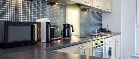 Fridge, microwave, oven, dishwasher