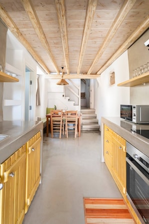 Dominiki's Mykonian House | Yksityinen keittiö | Täysikokoinen jääkaappi, mikroaaltouuni, uuni, liesi