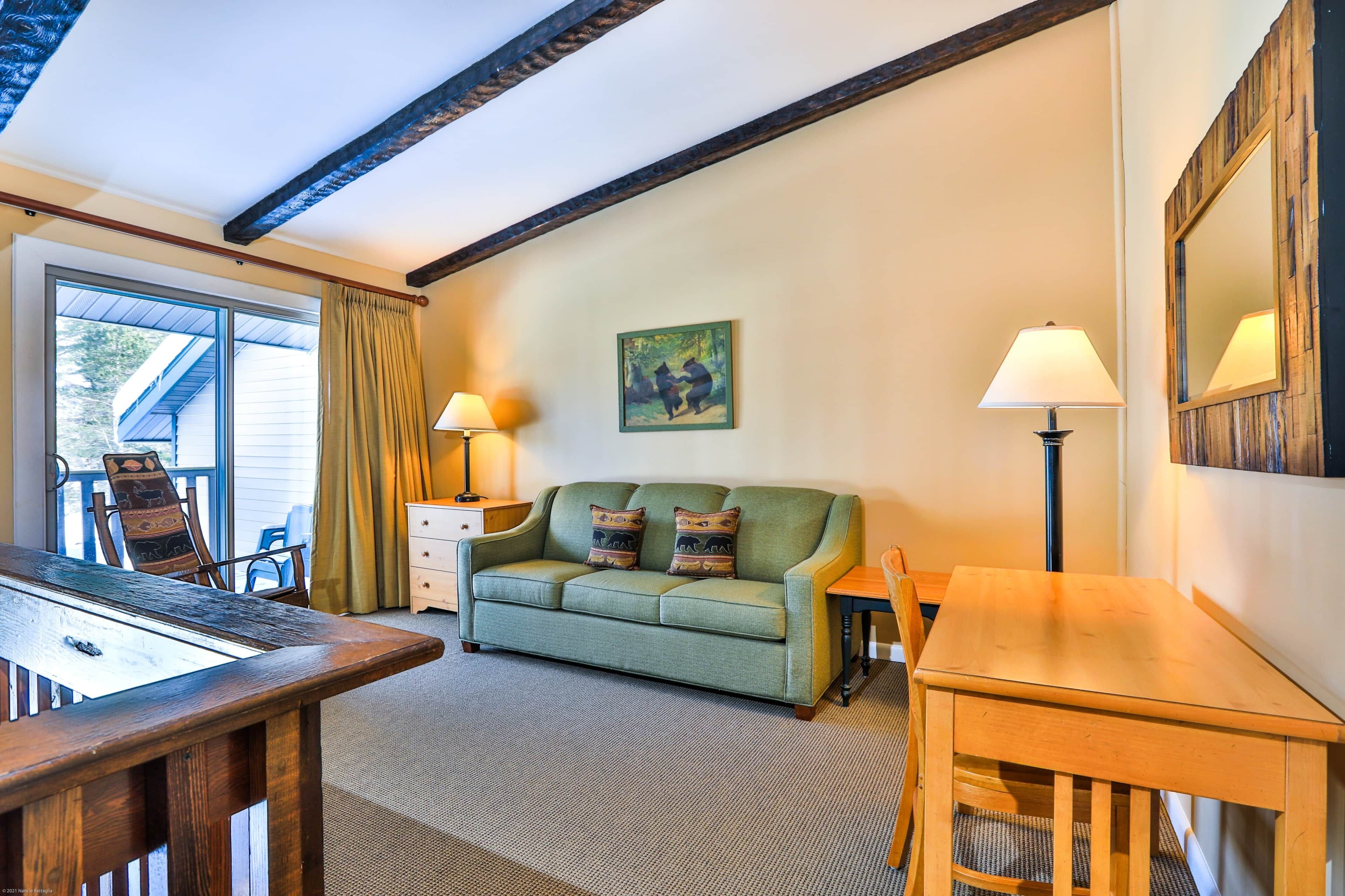 Smart TV, fireplace, DVD player, books
