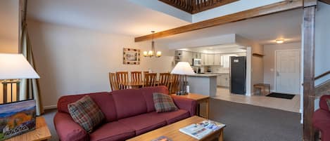 Smart TV, fireplace, DVD player, books