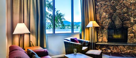 Smart TV, fireplace, DVD player, books