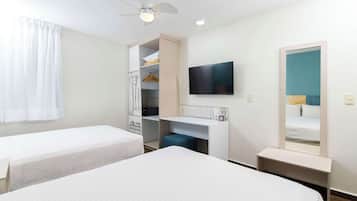 Standard Room, 2 Double Beds, Non Smoking | In-room safe, desk, laptop workspace, iron/ironing board