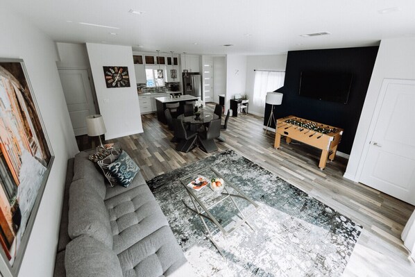 Smart TV, foosball, books