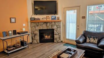 TV, fireplace, video games, DVD player