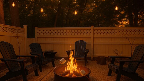 A fire pit with logs and two chairs around it, set on a gravel surface. - Huge Mod Farmhouse Pets Hot Tub Firepit | 11 Min to ShenNatl or Massanutten Park (Elkton)
