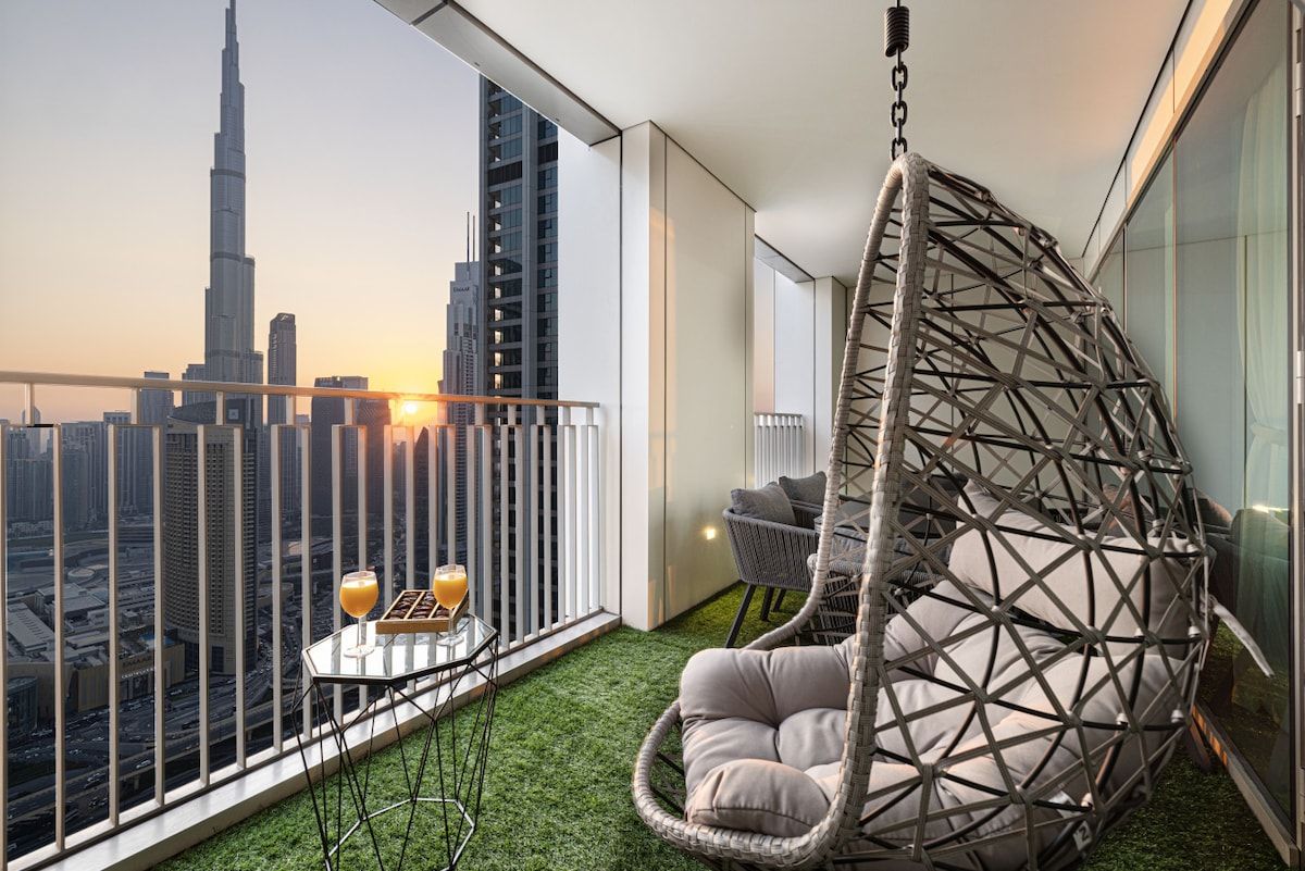 Sunset with Stunning Burj Khalifa View from Balcony