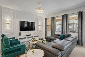 TV, fireplace, foosball