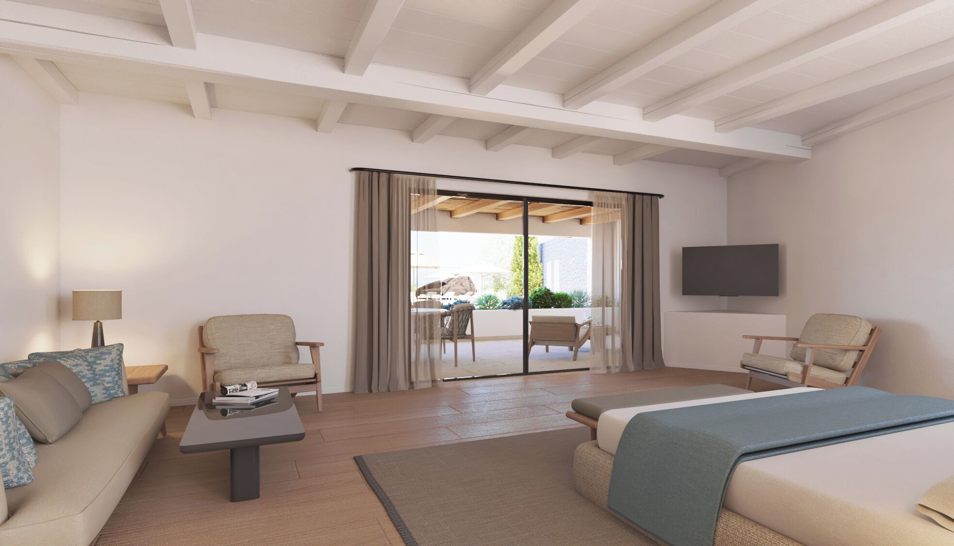 Master Pool-Front Suite | 高档床上用品、迷你吧、客房内保险箱、笔记本电脑工作区