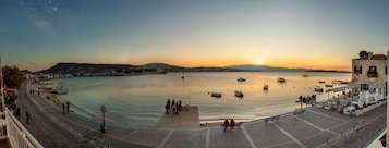 Un paseo marítimo con barcos, un muelle y gente.