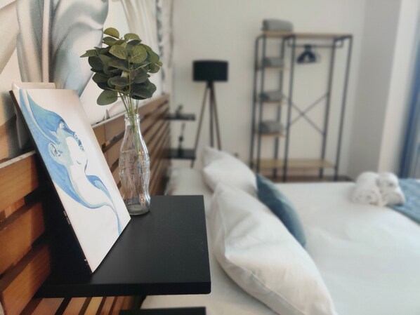 1 bedroom, desk, iron/ironing board, travel cot