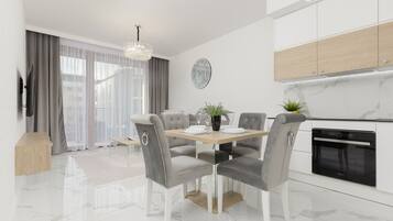 Oven, dishwasher, cookware/dishes/utensils, freezer