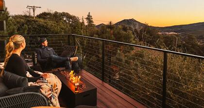 Award-winning A-frame in Julian, Luxe interiors, epic views, cedar tub and total mountain serenity.