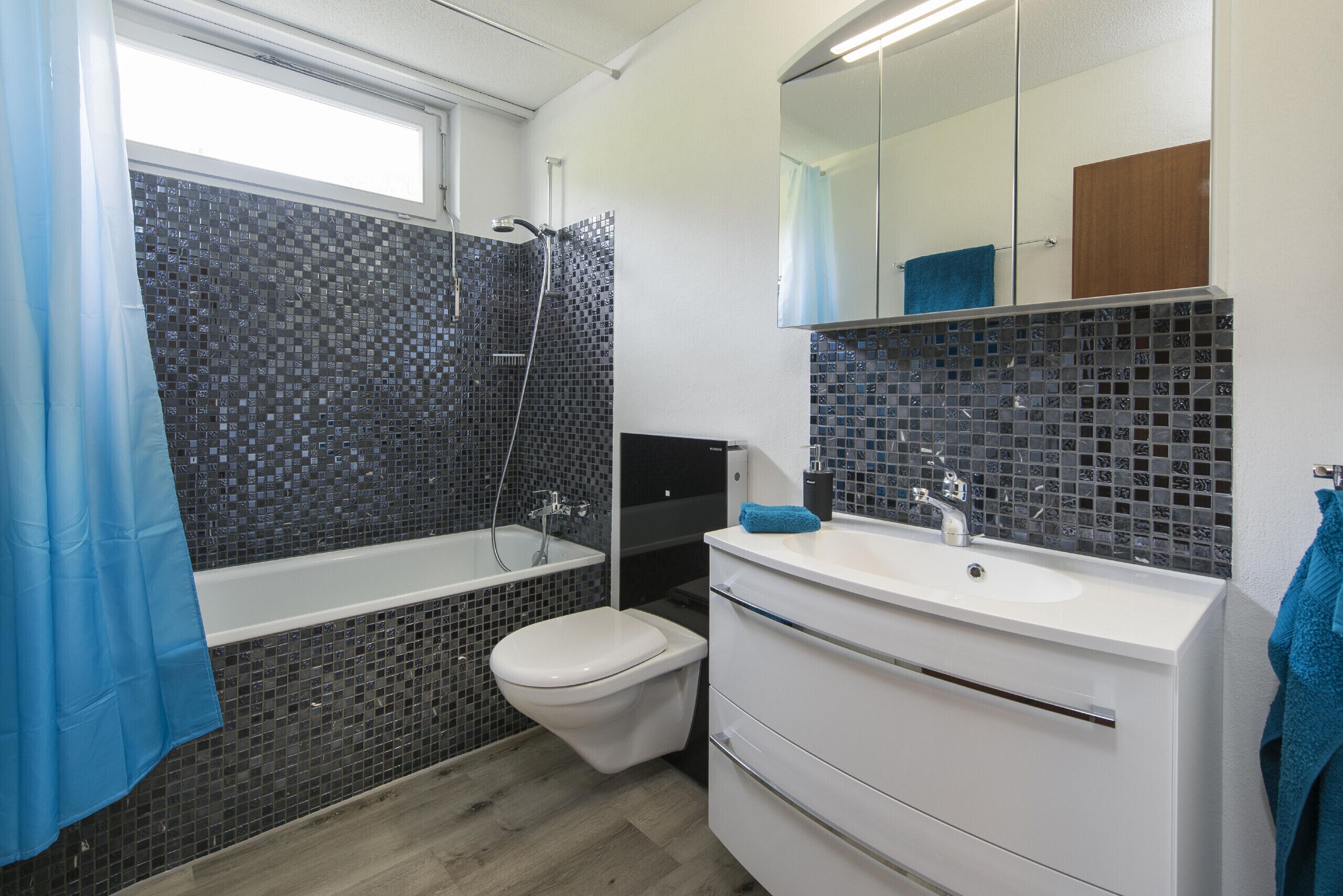 Hair dryer, towels, toilet paper