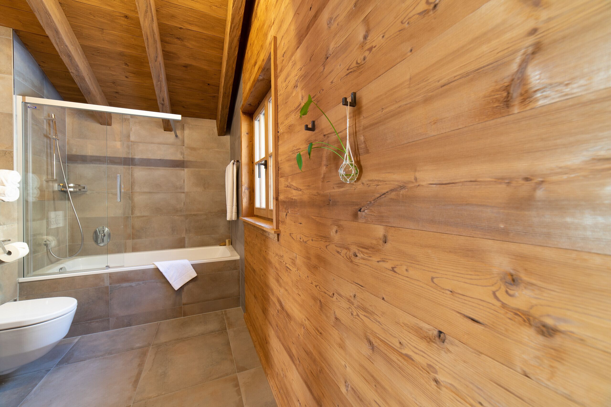 Shower, hair dryer, towels, toilet paper