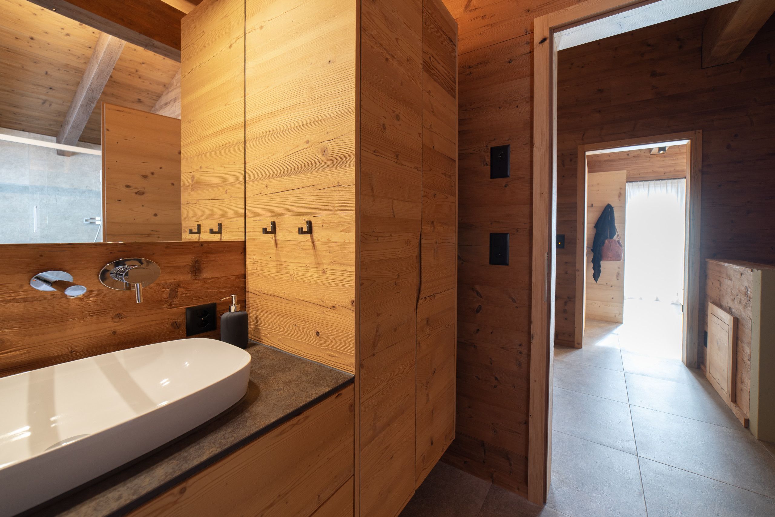 Shower, hair dryer, towels, toilet paper