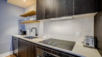 Luxury Condo, 2 Bedrooms, Balcony, City View | Private kitchen | Full-sized fridge, microwave, stovetop, dishwasher
