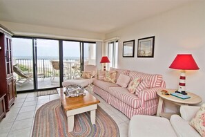 Living area - Sound Of The Sea West 105, Oceanfront Condo in Emerald Isle, NC! (Emerald Isle)