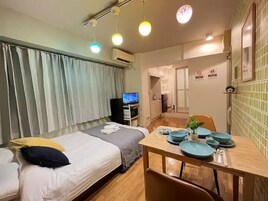 Blackout drapes, iron/ironing board, free WiFi, bed sheets