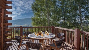 Outdoor dining - Perched High w/ Views + Hot Tub | Watchtower Chalet (Steamboat Springs)