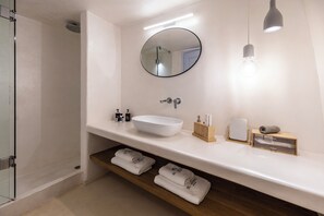 Two Bedroom Villa with Outdoor Hot Tub | Bathroom | Slippers - El Verano Sunset (Santorini)