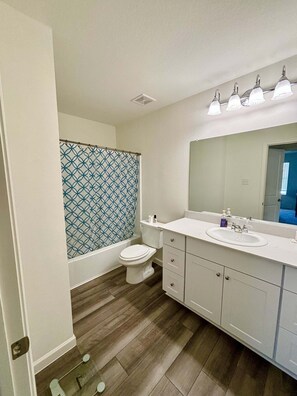 Eco-friendly toiletries, hair dryer, towels, soap