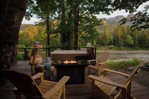 Terrace/patio - Riverfront Cabin: Iconic Mt. Index Views & Hot Tub (Gold Bar)