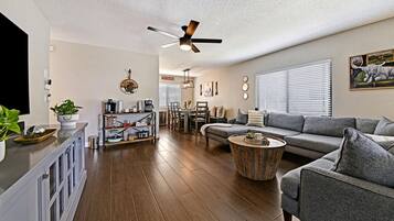 Smart TV, chimenea y monitor de computadora