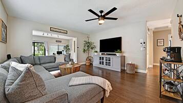 Smart TV, chimenea y monitor de computadora