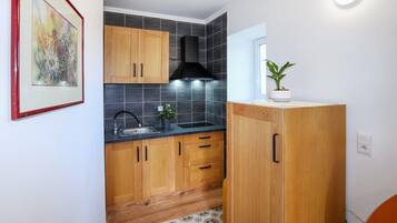 Fridge, oven, stovetop, coffee/tea maker